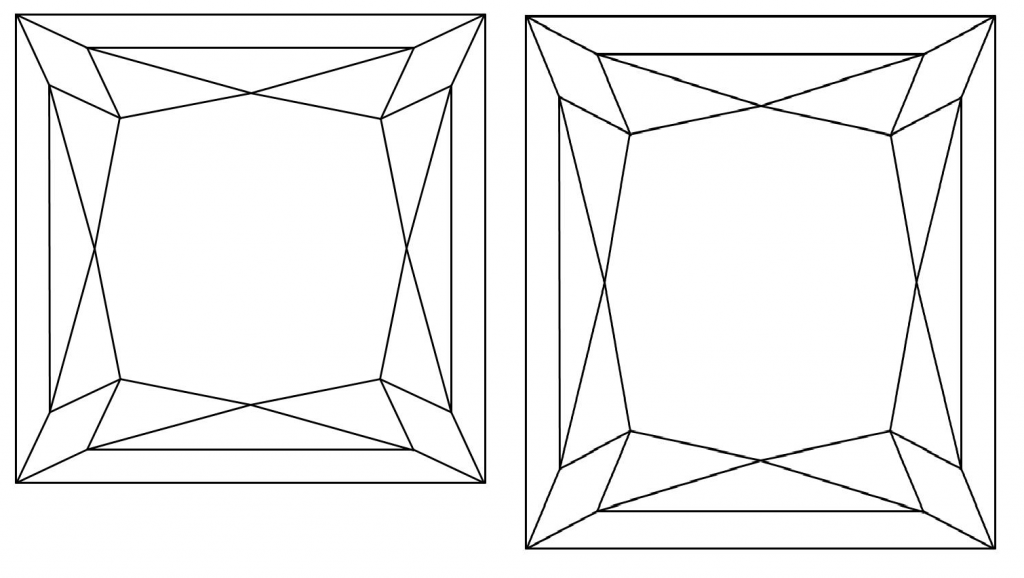 Princess cut diamond ratio LW - 1.00, 1.05