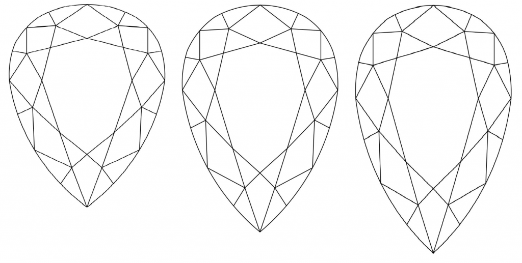 Pear shaped diamond ratio - 1.40, 1.55, 1.70