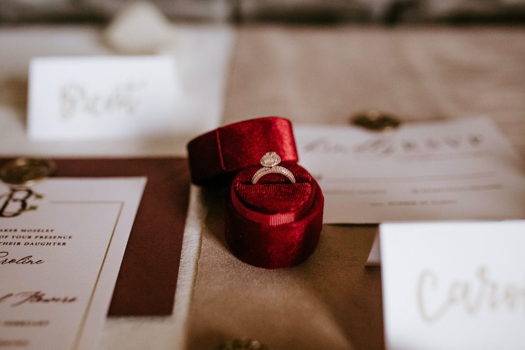 Red Engagement Ring box with Diamond Ring