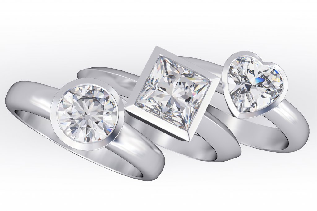 princess round and heart shaped diamond rings - The Bezel Setting