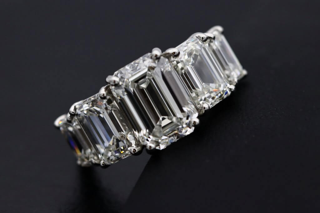 Emerald five diamond engagement ring D Color 