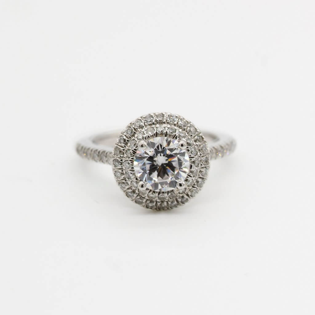 round cut diamond double halo pave engagemnet ring 