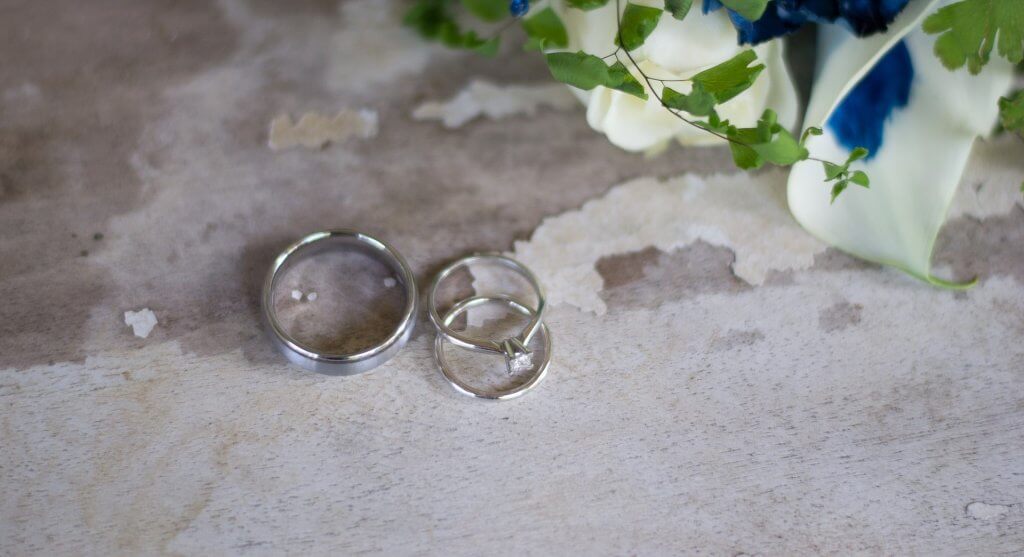small wedding and diamond ring  